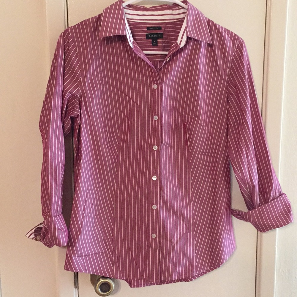 Maroon and White Striped Button Up Shirt Size 4
